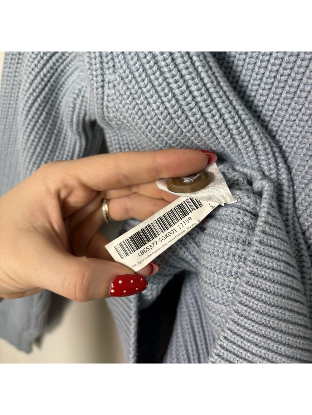 Quince 100% Organic Cotton Fisherman Boxy Cropped Cardigan Size XS Sky Blue EUC - Picture 4 of 6